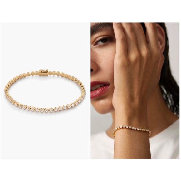 Monica Vinader 925 Silver Vermeil On Sterling Diamond Essential Tennis Bracelet - Picture 1 of 6